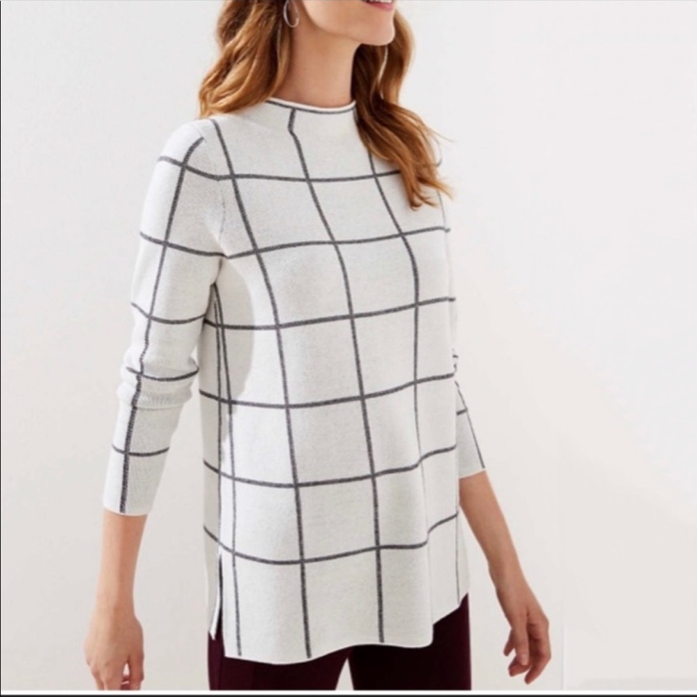 Loft Grid Plaid Mock Neck Sweater
